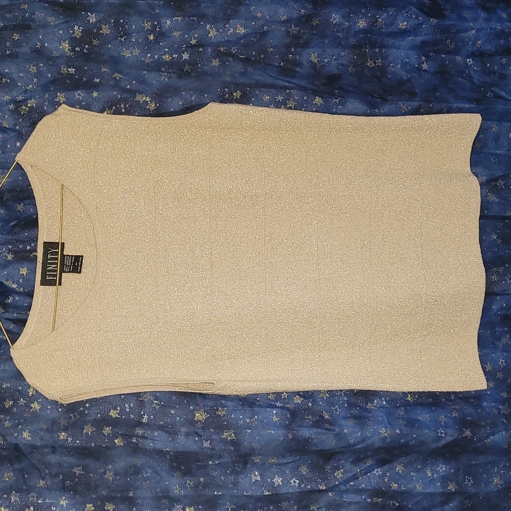 🍂3/$10 Finity Sleeveless Gold Boat Neck Tank Blouse w/ Iridescent Bead Accents